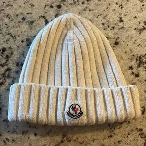 Monclair hat size for a teenager or a kid White Wool Beanie with Faux Fur Pom Pom - Accessories  main image 4